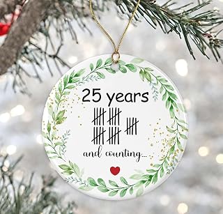 25 Years Wedding Anniversary Christmas Ornament Gift, 25Th Anniversary Ornament, Funny Tally Marks Ornament, for Couples, Wedding Anniversary Ornament Printed on Both Sides