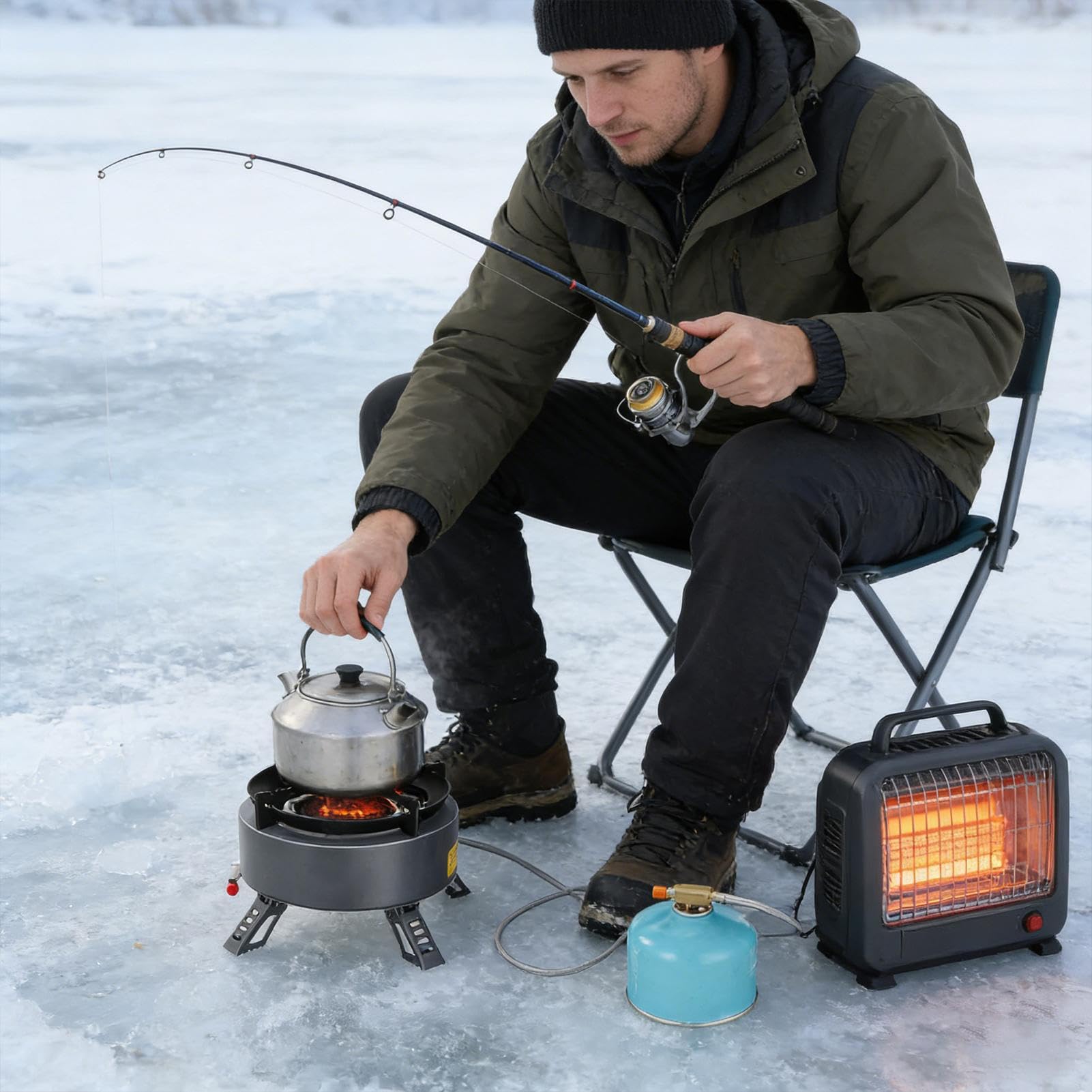 Hornillo de Camping Equipo de Cocina Compacto y Plegable | Quemador con Protector contra el Para Actividades al Aire Libre Senderismo Pesca Viajes Trekking Hombres Mujeres Niños