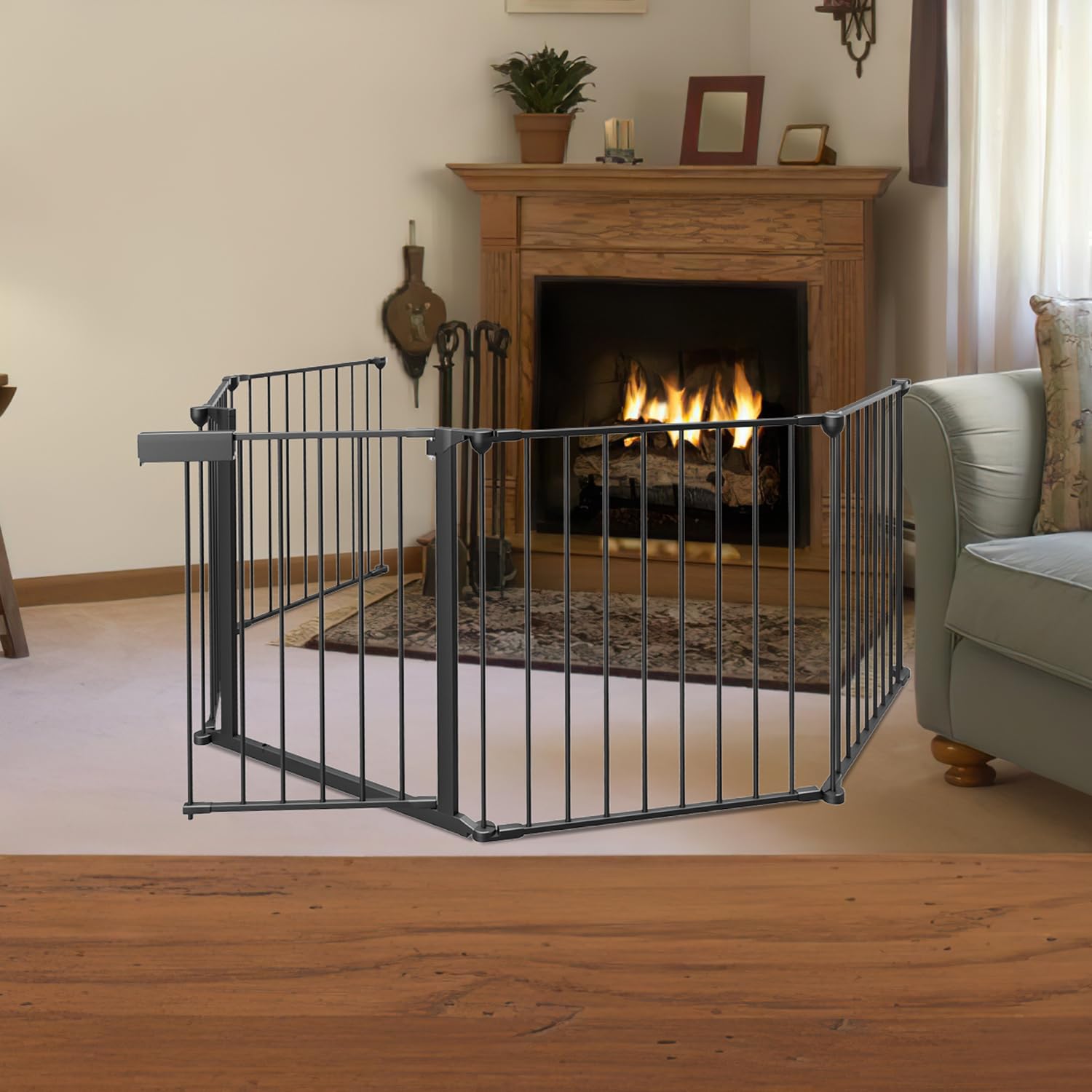 Cancelletto per Bambini, 310 cm, 5 elementi, in metallo,Cancelletto per bambini e cani domestici, cancello per scale, cancelletto di protezione del forno, nero