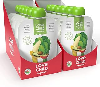 Love Child Organics Superblends, Apples, Bananas, Spinach, Avocado, Baby Food, 128ml Pouch Puree (12 Pack), 6 months plus