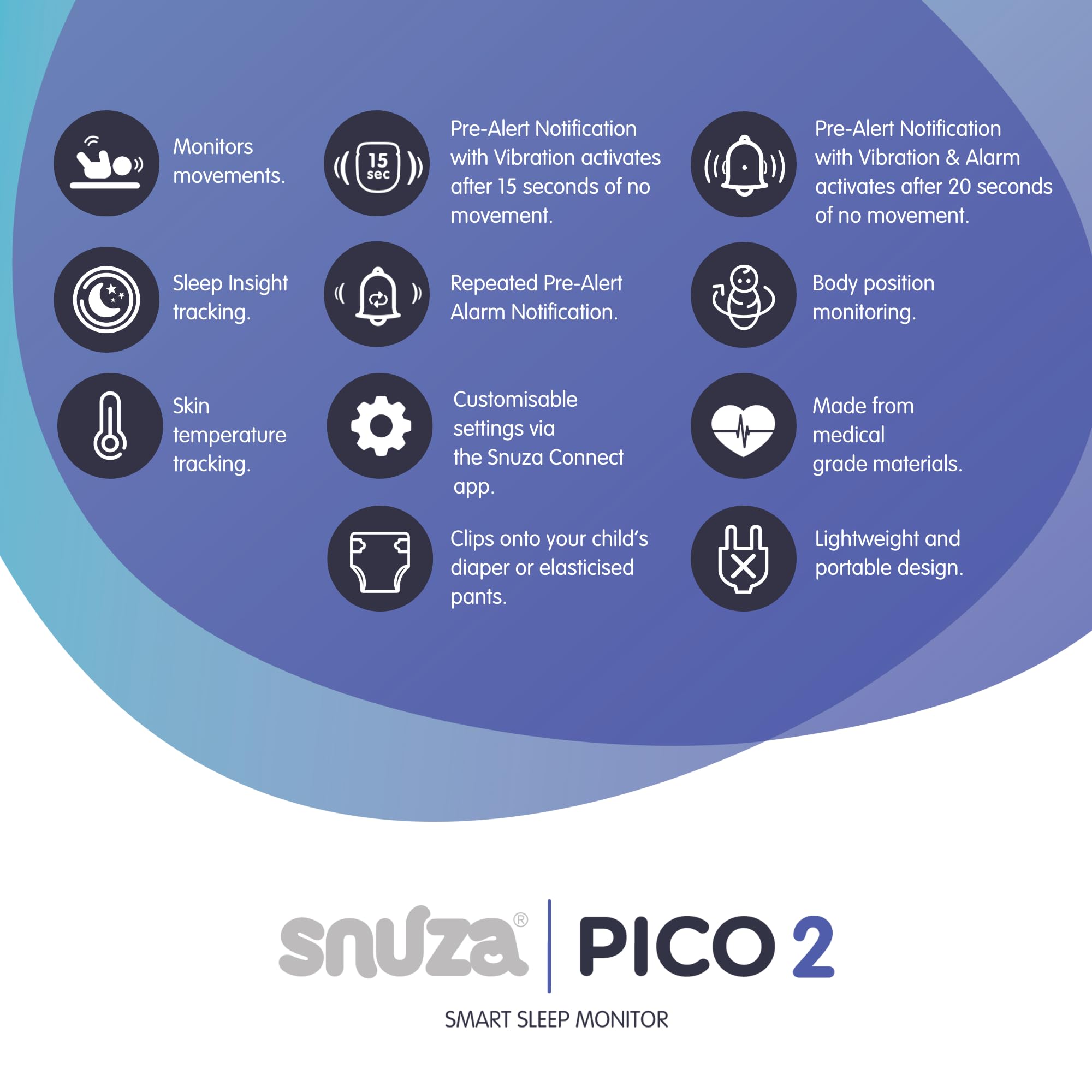 Baby monitor del sonno intelligente Snuza Pico 2 con app