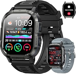 Reloj Inteligente Hombre Militar Smartwatch con Llamadas: Digital Smart Watch Impermeable Fitness Tracker Bluetooth Reloj Deportivo Hombre Pulsera Actividad Pulsómetro Monitor Sueño para Android iOS