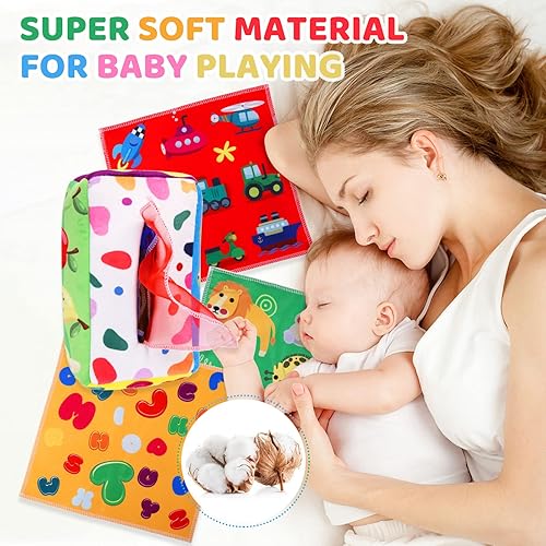 Miniatura 6 de YOGINGO Juguetes para bebés de 6 a 12 meses  Caja de pañuelos Montessori para bebés de 6 a 12 meses, suave relleno de alto contraste, juguetes