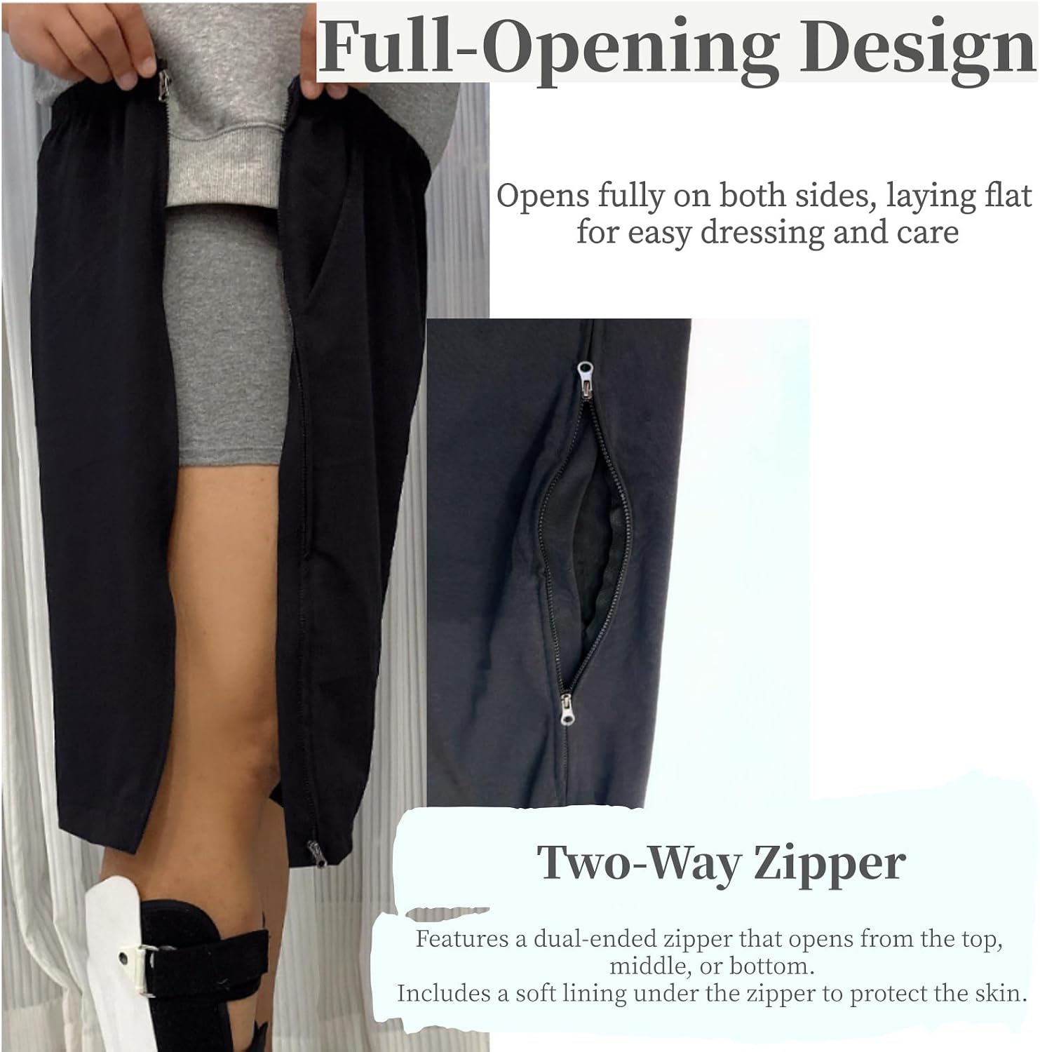 Tear Away Side Zipper Bedridden Patient Shorts, Post Surgery Zipper Knee Leg Hip Surgical Leg Side Open Pants