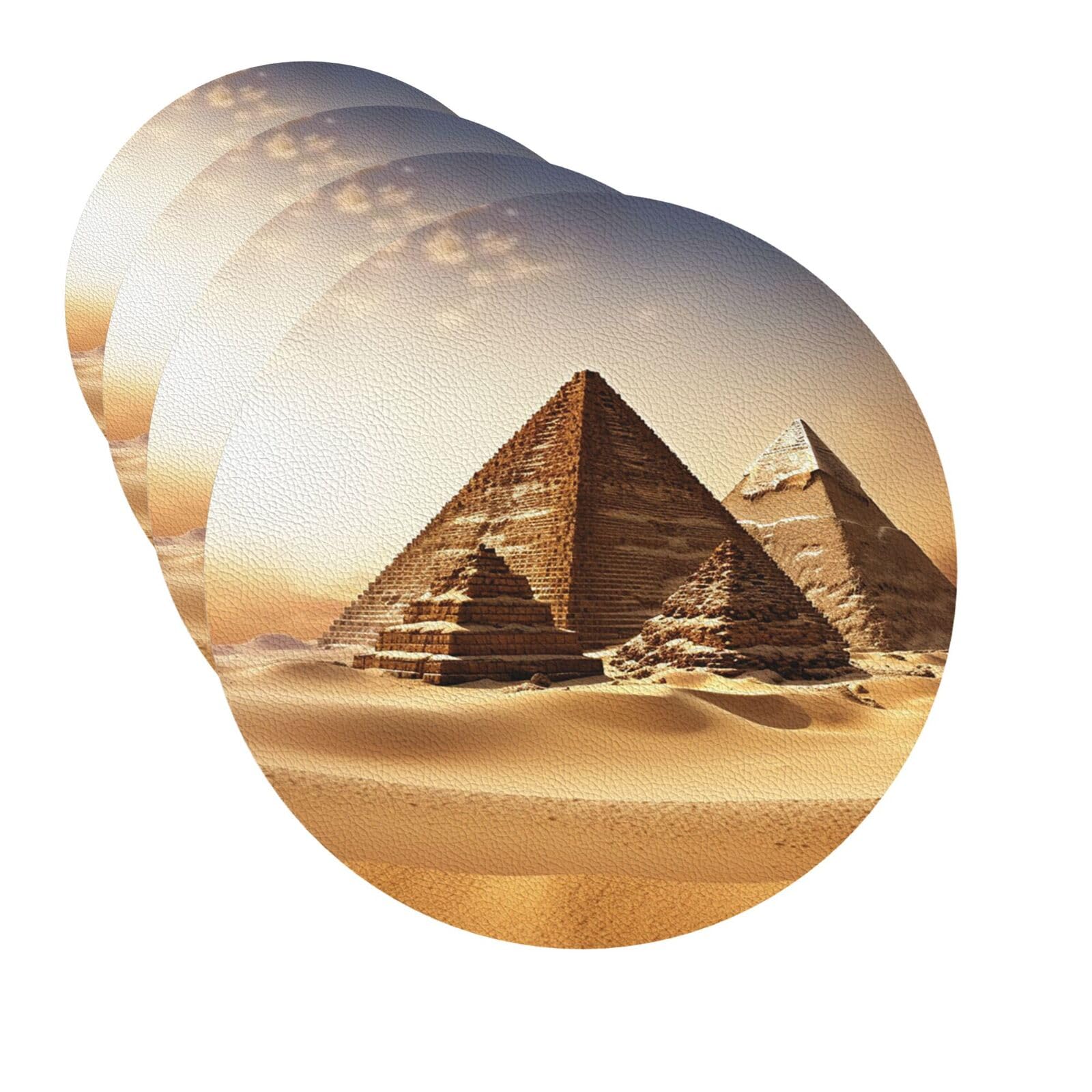 Drink Coasters Set of 4 Quick-Dry Leather Coaster Egyptian Pyramids Coasters for Drinks Coffee Cup Mat Tabletop Protection Heat Resistant Coaster for Kitchen Bar Office Home Decor