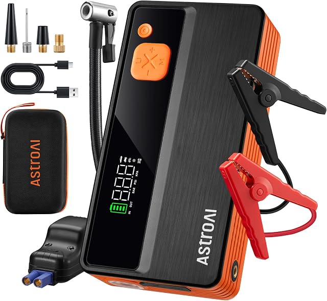 AstroAI M12-F 6000A Jump Starter with Air Compressor, Car Battery Booster Pack (All Gas & 10.0 L Diesel) with 150PSI Tire Inflator, 10 Protections, for 12V Cars, Motorcycles, SUV