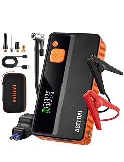 AstroAI M12-F Portable Jump Starter with Air Compressor, 5000A Car Battery Booster Pack & 150PSI Car Battery Jump Starter (All Gas & 10.0 L Diesel) with tire inflator, Intuitive LED Screen - Amazon product rated Grade A