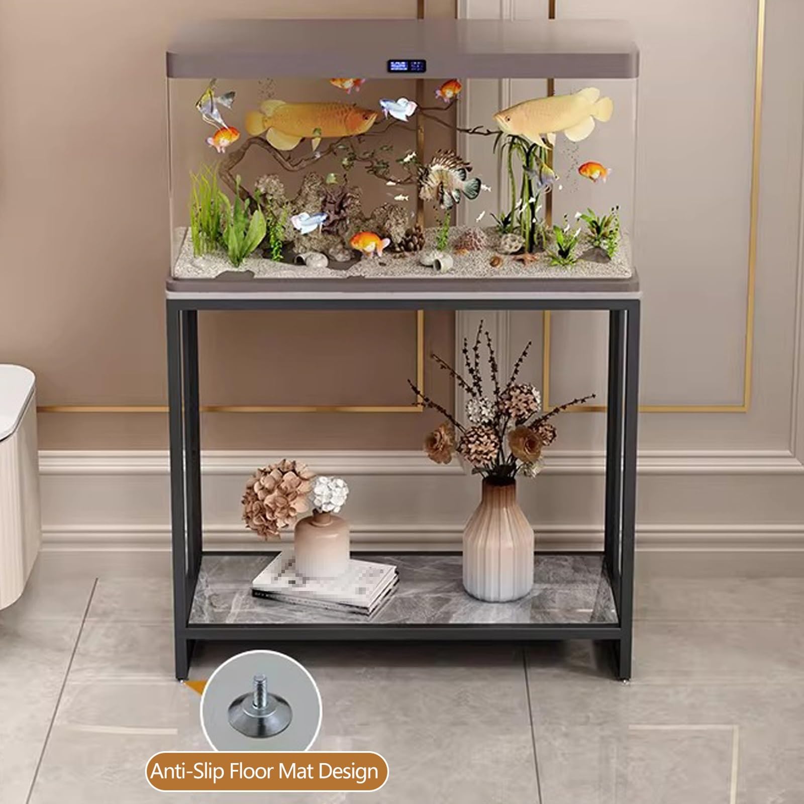 Stojak do akwarium z kamiennym blatem, metalowa rama, stojak terrarium, nie wymaga montażu do wejścia do salonu