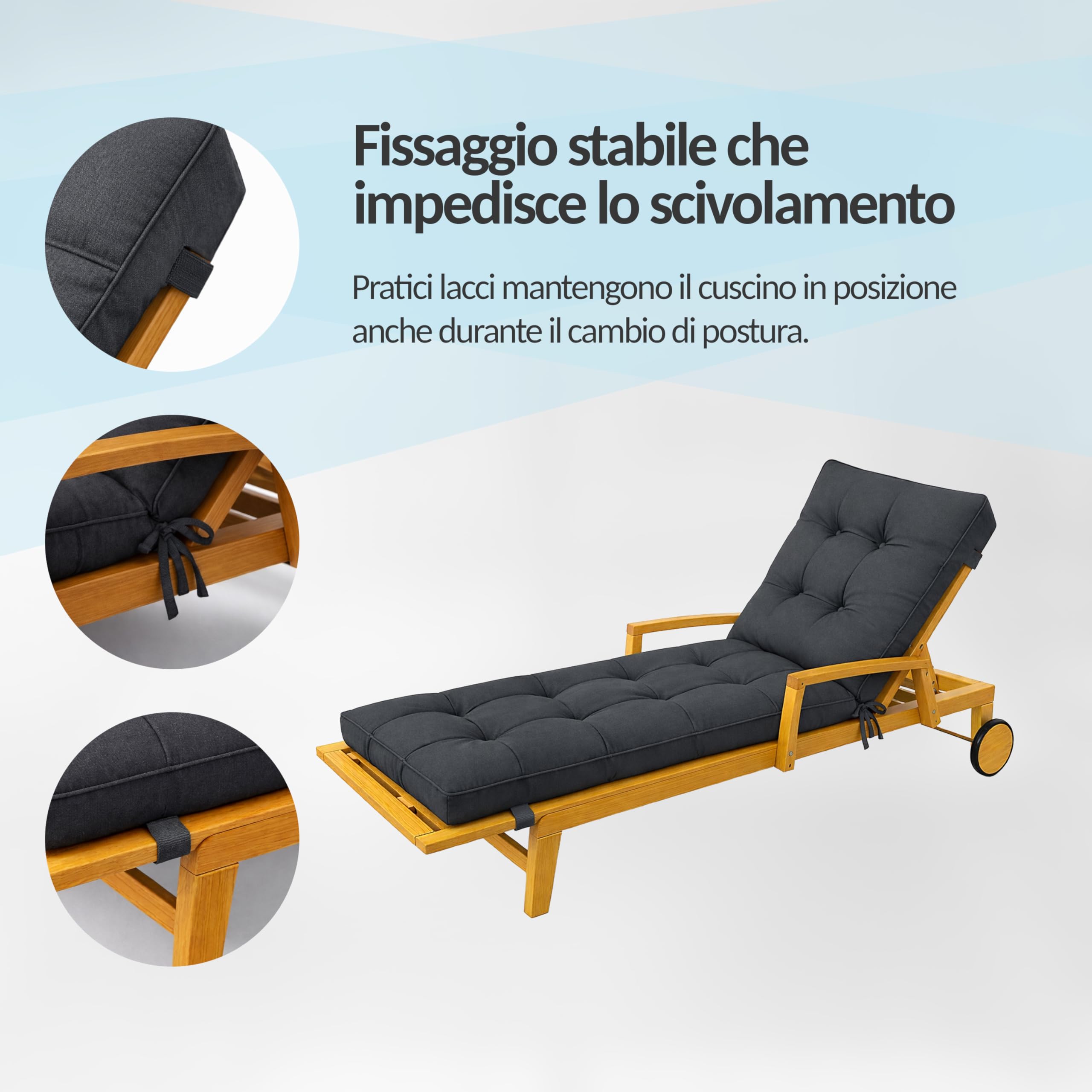 POKAR Cuscino per Sdraio da Giardino 200x60x13 cm | Materassino per Lettino Prendisole Trapuntato | Idrorepellente e Impermeabile | Cuscino per Sedia a Sdraio | OEKO-TEX | Fabbricato nell'UE | Beige