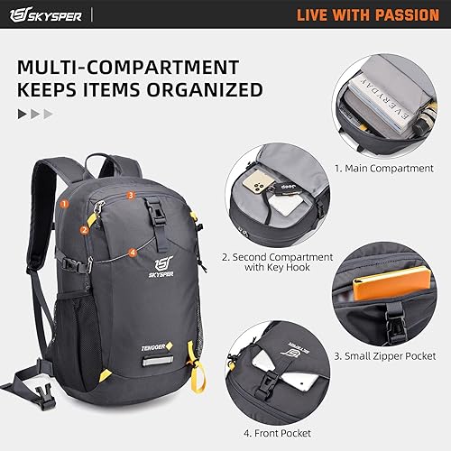 Miniatura 2 de SKYSPER Mochila pequeña de senderismo de 20 litros, mochila de viaje ligera con correa para la cintura para mujeres y hombres, gris oscuro