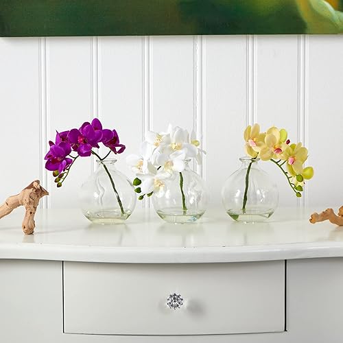 Miniatura 6 de Nearly Natural 4208-S3 - Arreglo artificial de orquídea Phalaenopsis de 9 pulgadas en jarrón (juego de 3) Arreglo de orquídeas Phalaenopsis de 9