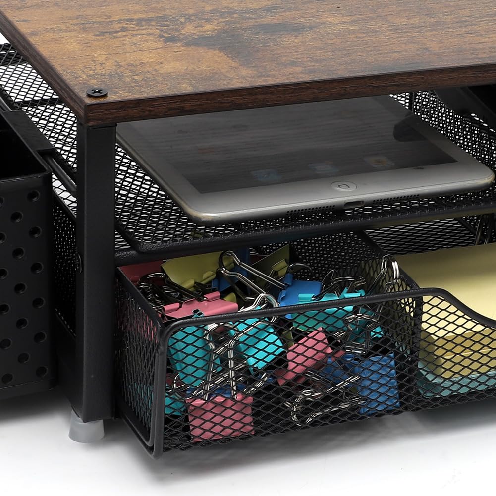 Support de moniteur, organisateur de bureau avec tiroir et 2 porte-stylos, support de rangement, rehausseur d'écran pour bureau, maison