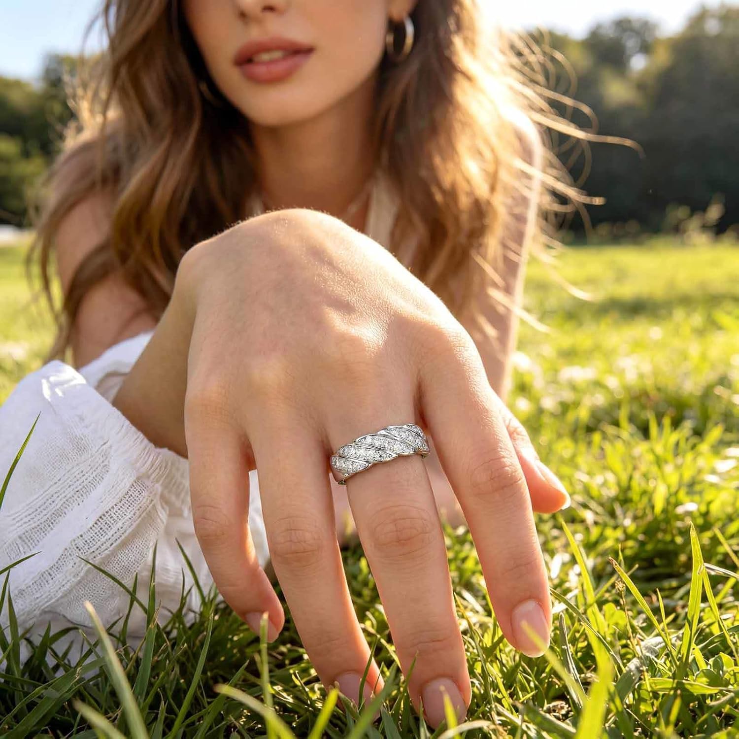 Moissanite Wedding Bands For Women Vintage Style Wide Band Ring 925 Sterling Silver Sz 5-10
