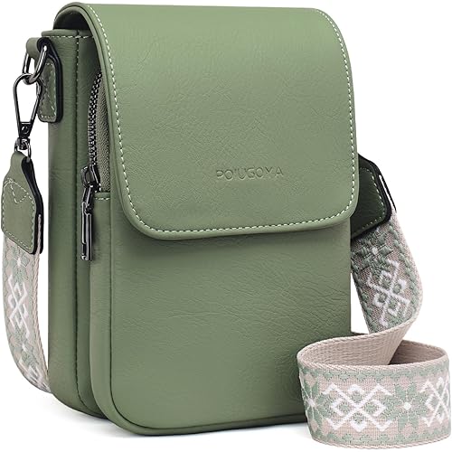 POIUGOYA Small Crossbody Bags for Women Trendy,Leather Triple Compartment Cell Phone Crossbody Wallet Purses with Card Slots