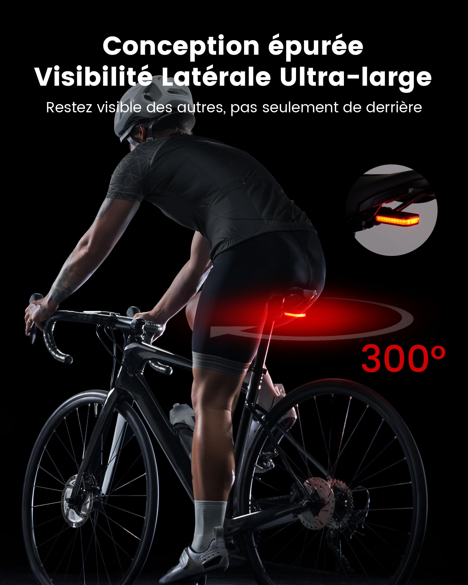 RAVEMEN CL01 Feu Arrière de Vélo 30 Lumens Grand Angle 300° USB C Détection de Freinage