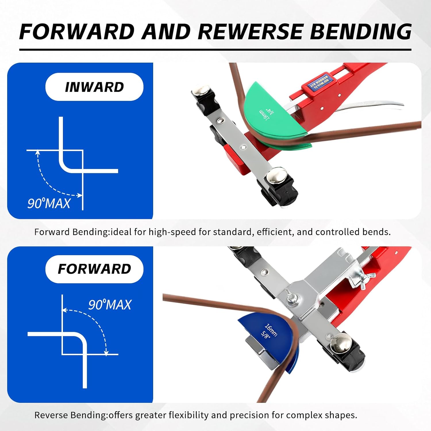 Tube Bender Kit, for 1/4"-7/8" O.D. 90° Forward/Reverse Bending Ratcheting Tubing Bender Set, with 7 Heads,Deburring Tool,Inner Outer Reamer,for HVAC,Air Conditioning and Plumbing Repair