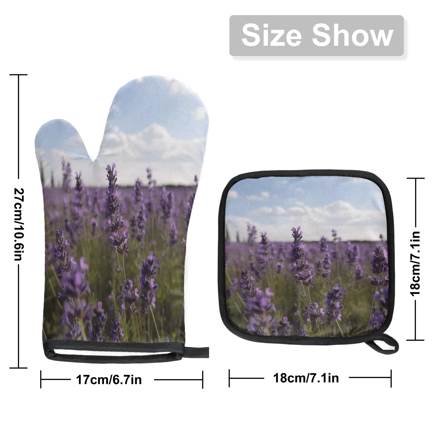 Lavender Flower Oven Mitts Kitchen Oven Gloves for Cooking Baking Heat Proof Lining Cotton Kitchen Potholder Mittens Pot Holders Hot Pads for Chef Women Men