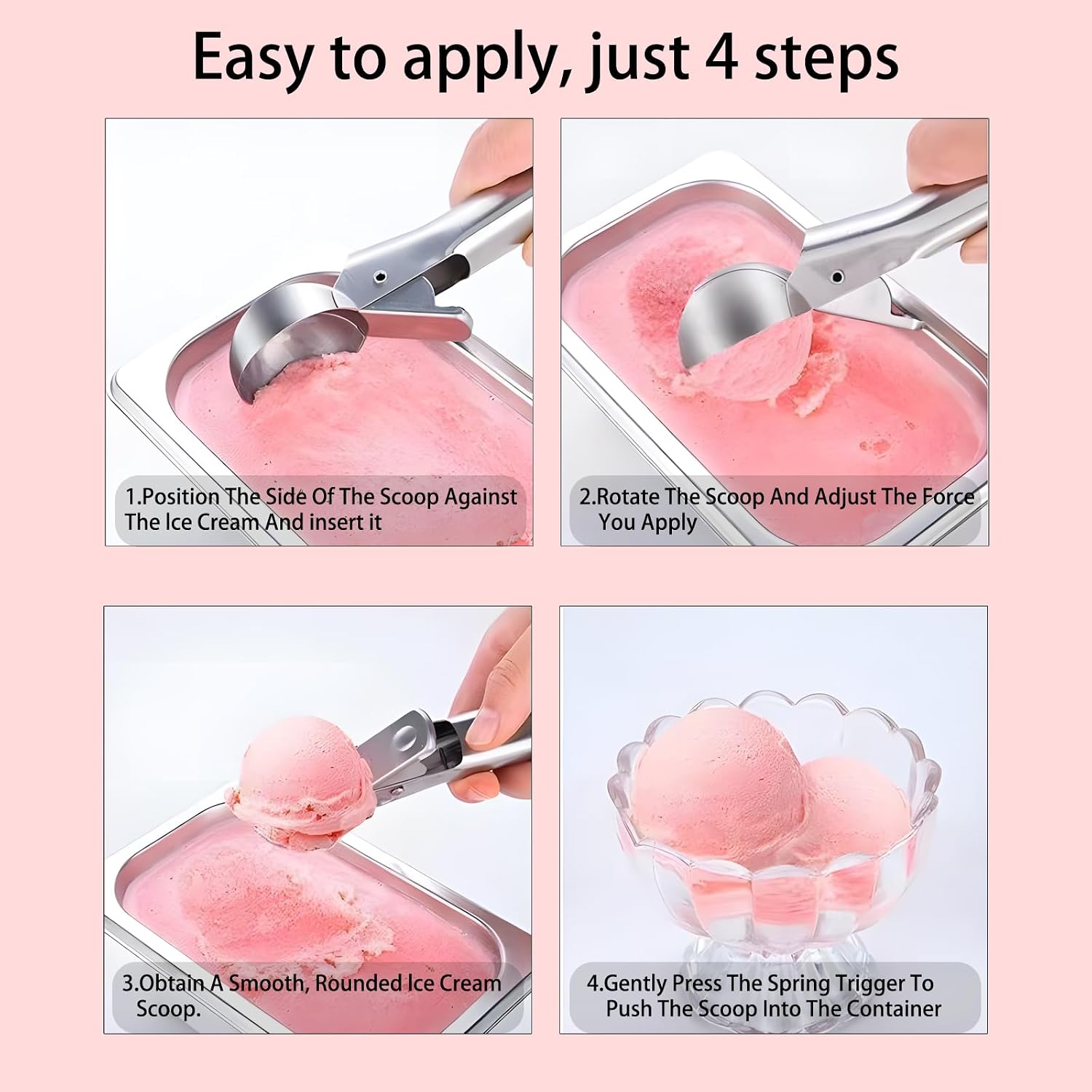 Premium Ice Cream Scoop Set,2 Pcs Stainless Steel Ice Cream Scoop-With Release Trigger,Heavy duty metal,Dishwasher Safe,Suitable for fruit,ice cream,frozen yogurt and sundaes,Small & large