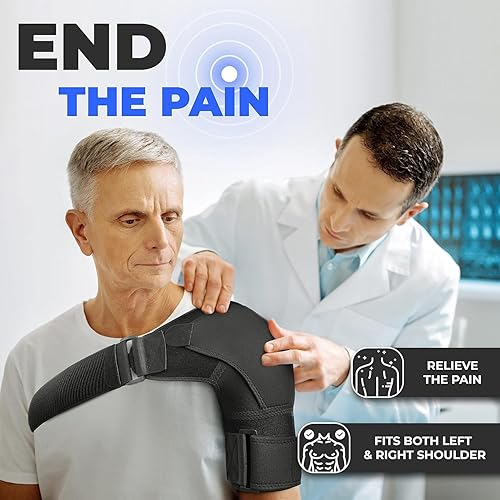 Miniatura 8 de POAGL Soporte de hombro ajustable para hombres, brazo izquierdo y derecho, alivio del dolor para desgarro del puño rotador, manga de soporte de