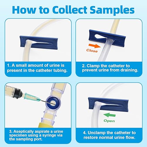 Miniatura 7 de Bolsas de drenaje urinario 2000ML con 6 piezas, bolsas de catéter con válvula antirreflujo, bolsas de orina con tubo de drenaje, clip y gancho para