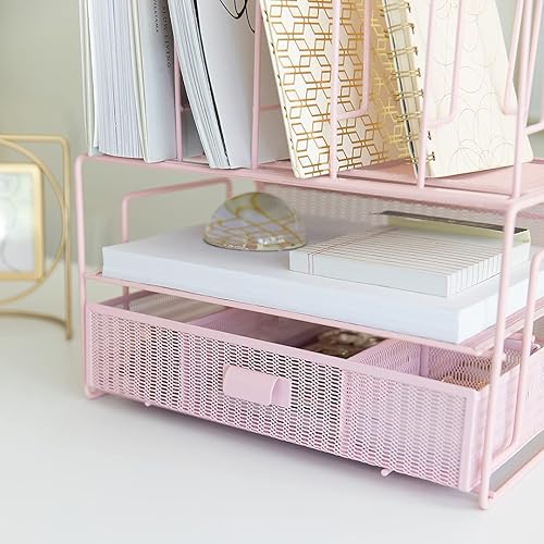 Miniatura 4 de Organizador de escritorio rosa BLU MONACO  Clasificador de archivos de metal con cajón  Suministros de oficina y almacenamiento de escritorio para