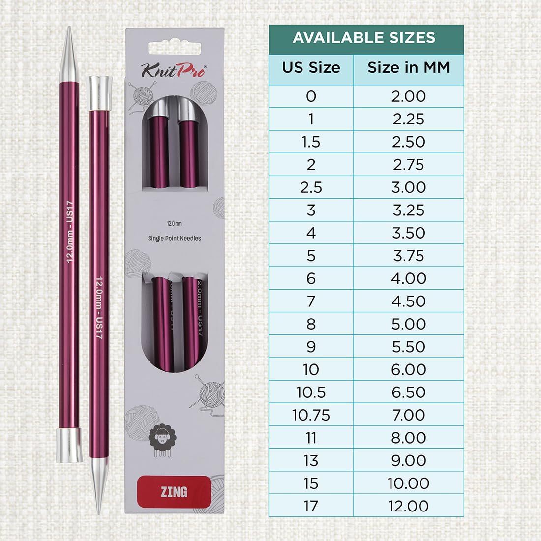 KnitPro Zing Single Pointed Needles 14" (35cm) | US Size 17 (12mm)