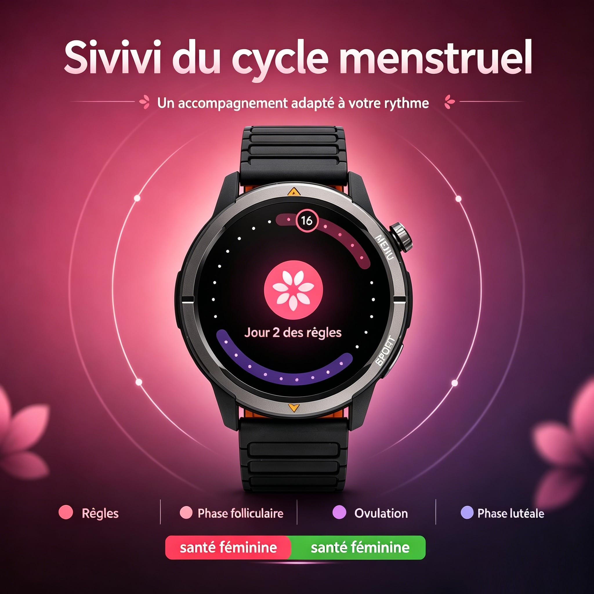 AGM Legion Montre Connectée 5ATM Écran AMOLED 1.43" iOS Android | 100 + modes，Bracelet Magnetique iOS Android