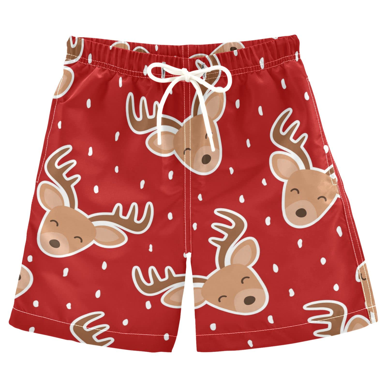 Anantty Boys Multicoloured Swim Trunks Cute Reindeer Deer Swimming Beach Board Shorts Trunks Swimwear Bathing Suit Swimsuit Beachwear