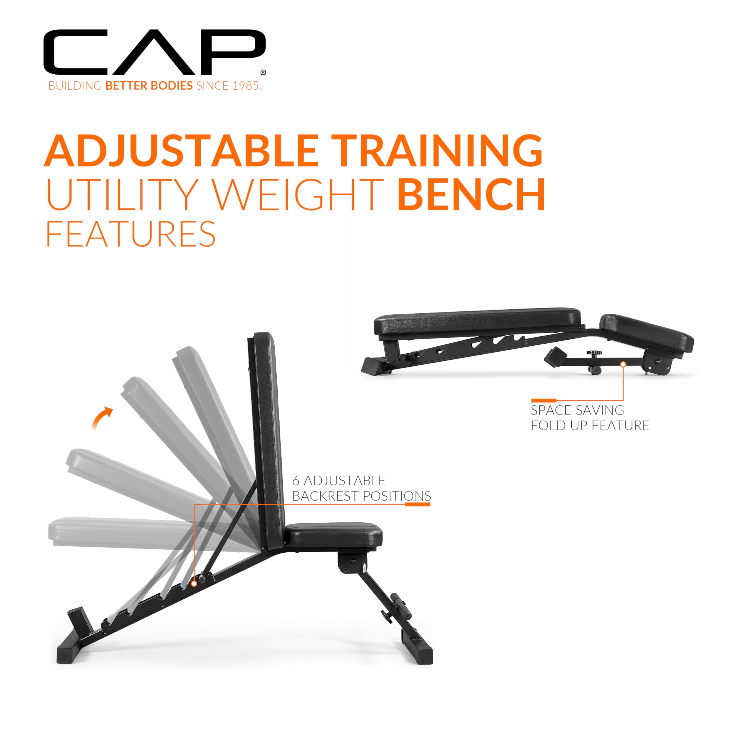 Adjustable Training Utility Weight Bench | Foldable Multi-Position Incline/Flat Bench with 6 Backrest Settings, Thick Padding & 600 LB Capacity | Home Gym Workout Bench