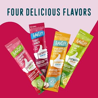 FlavCity Fruit Punch Electrolytes Powder Packets - 28 Hydration Packets - No Added Sugar - Hydration Powder with Real Fruit & Unrefined Sea Salt - Keto & Gluten-Free (28 Stick Packs)