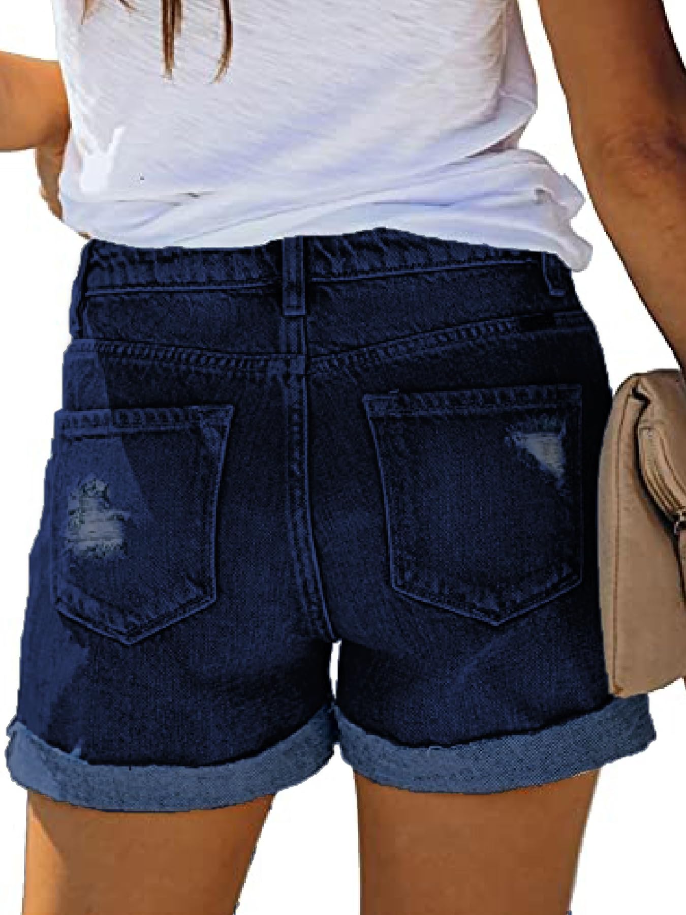 NEYOUQE Short Fluide Femme été Elastique Bermuda Casual Chic Bouton avec Poche Ourlet Jeans
