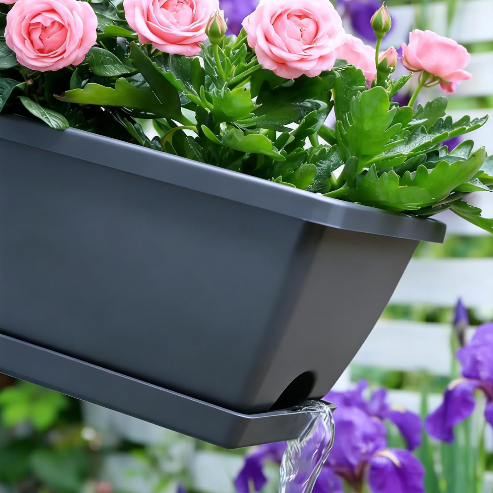 Jardinieres Exterieur, Lot de 6 Jardinière Balcon, Jardinière de Balcon ou de Rebord de Fenêtre avec Réservoir d'eau et Soucoupe pour Balcon et Terrasse