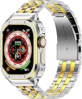 Vista 18 de HASLFM Correa de acero inoxidable con funda compatible con Apple Watch Series 9, 8, 7 (1.614 pulgadas), 6 5 4 SE3/2/1 (1.575 pulgadas), Series 3, 2