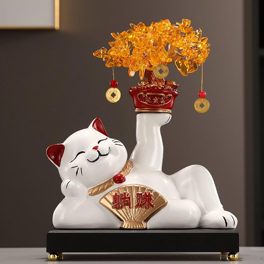 天然シトリン幸福を呼ぶ招き猫置物 Amazon.co.jp: 天然クリスタルシトリンマネーツリー招き猫風水