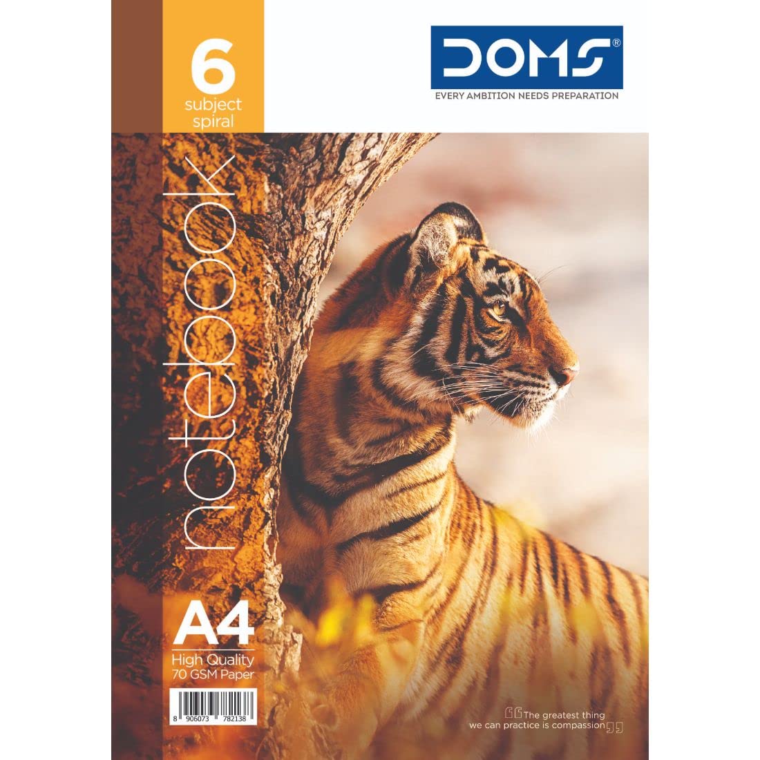 Doms Wildlife Animals Series 6 Subject Spiral Notebook A4, 70 GSM