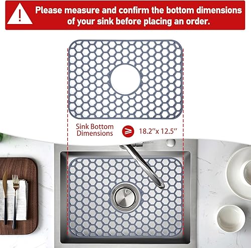 Miniatura 229 de Paquete de 2 tapetes de silicona para fregadero de 13.58 x 11.6 pulgadas, protectores para fregadero de cocina con drenaje central, rejilla Gris