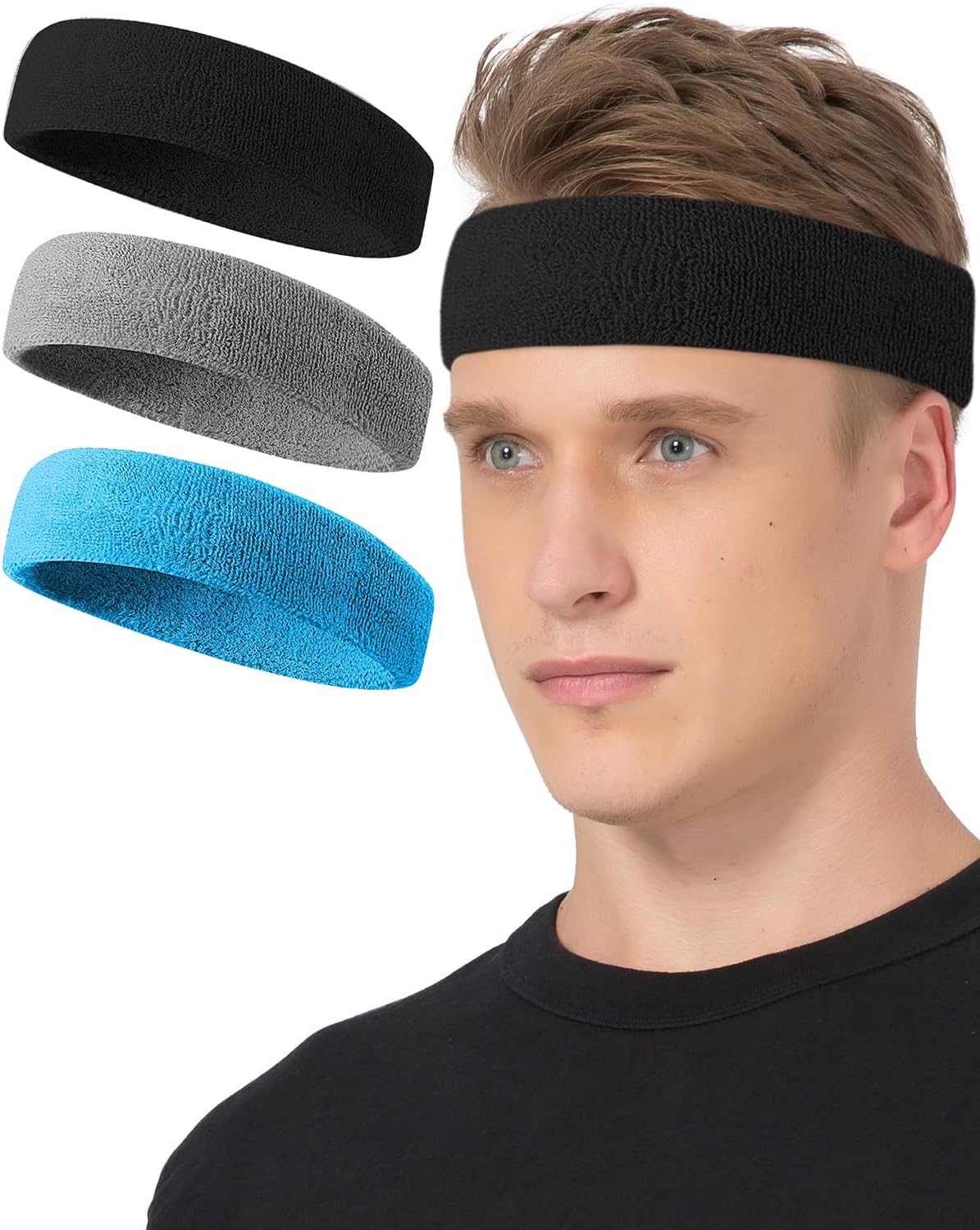 Tanluhu Sweatbands Sport Headbands for Working Out, Exercise, Tennis, Basketball, Running - Terry Cloth Athletic Sweat Cotton Headband Outdoor for Men & Women