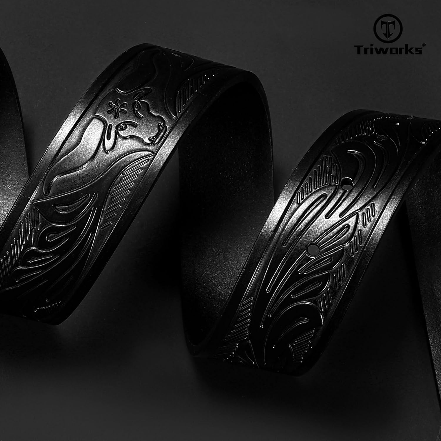 TRIWORKS Western Belt for Men Women Cowboy Engraved Belt Western Buckle Embossed Leather Belt - Image 6
