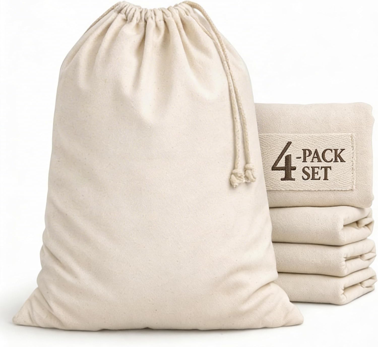 Urban Villa Laundry Bags 4-Pack 28”x36" Extra-Large Cotton Canvas Heavy Duty Washable Durable Travel Laundry Sacks with Drawstring Closure Reusable Hamper Liners for Dirty Clothes Delicates & Lingerie