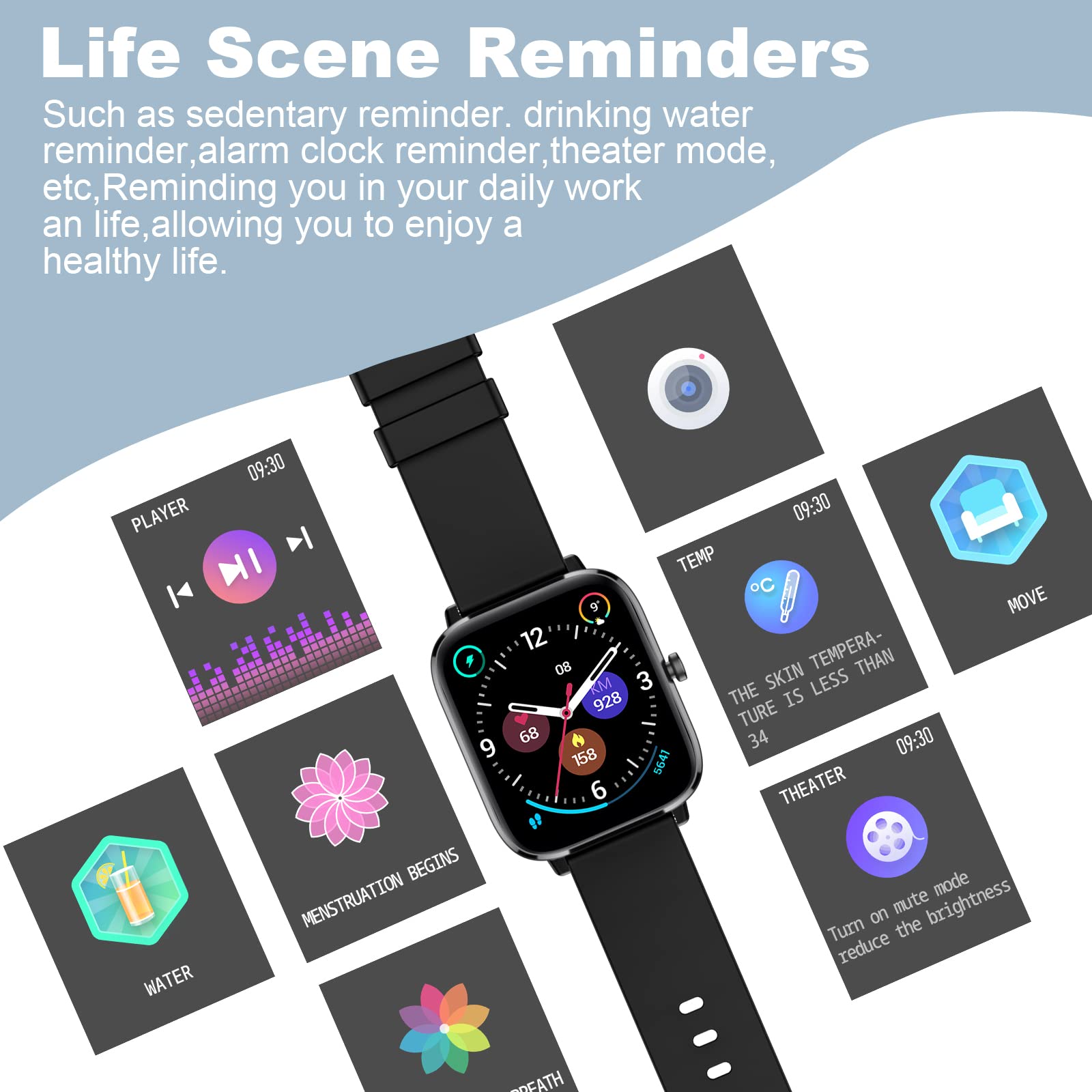 Choiknbo Smart Watch 1.7" Full Touch Screen con Risposta alle chiamate/quadrante IP67 Impermeabile Fitness Tracker Orologio intelligente Uomini Donne con Sonno/Cardiofrequenzimetro per Android/iOS
