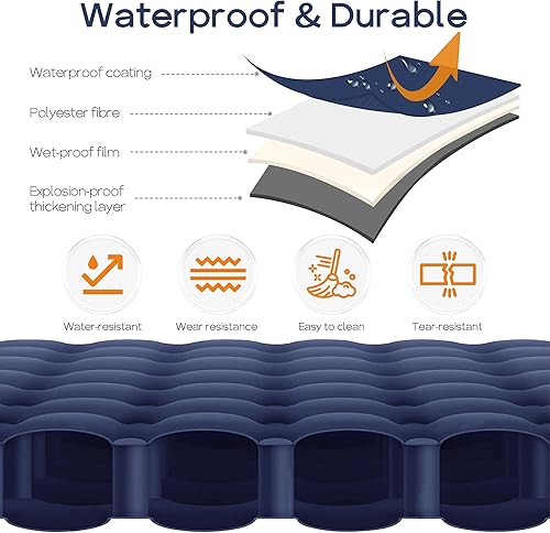 Miniatura 6 de PORTAL Colchoneta inflable extra gruesa de 3.9 pulgadas para acampar, colchoneta de dormir con almohada, bomba de pie incorporada, bolsa de