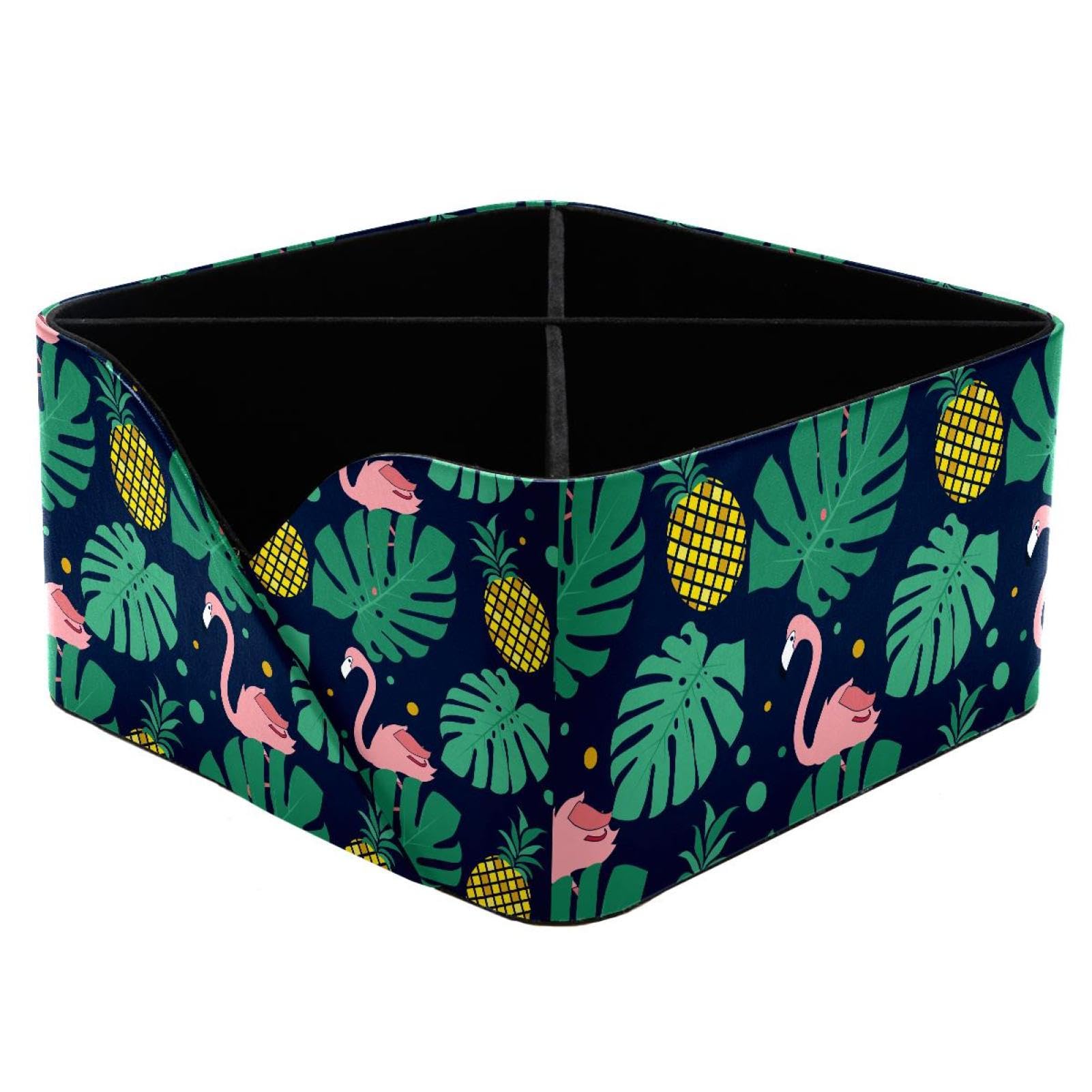 KengjuTesu Pineapples Leaves and Flamingo Desktop Organizer Pen Holder, Rectangular Pencil Cup for Office, Study and Makeup Stations