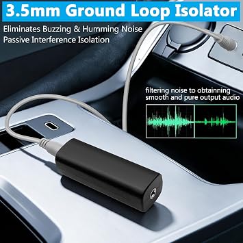 3.5mm Audio Passive Noise Canceller,Designed to Reduce Ground Loop Hum from Car AUX, Computers, Wired Speakers, Home Audio Systems, And Bluetooth Receivers.