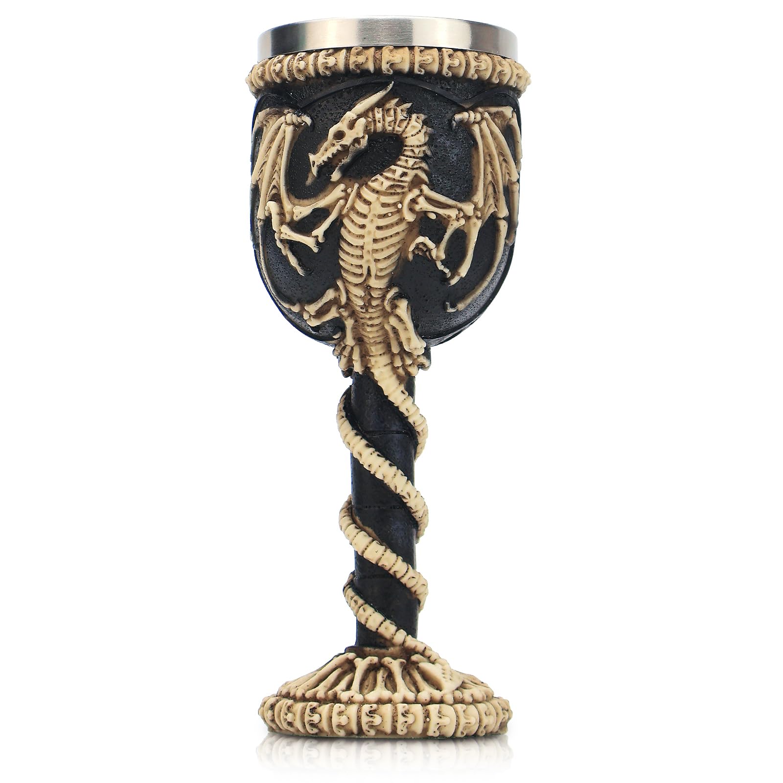 Calice gotico medievale in acciaio inox, dungeons and dragons guerriero vichingo pirata, corpo in resina con inserto in acciaio inox, tazza decorativa, regalo per feste di compleanno, 200 ml (dragone)