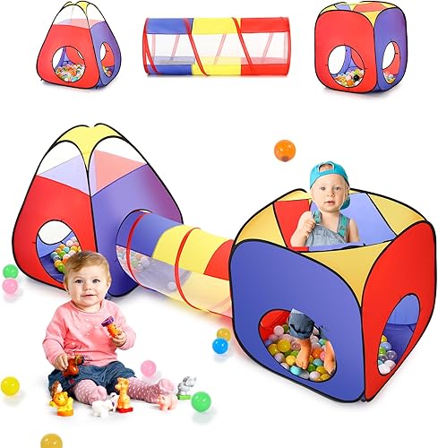 PigPigPen Tienda de campaña 3 en 1 para niños con túnel, casa de campaña cuadrada para niños y niñas, casa de juegos emergente para niños pequeños,