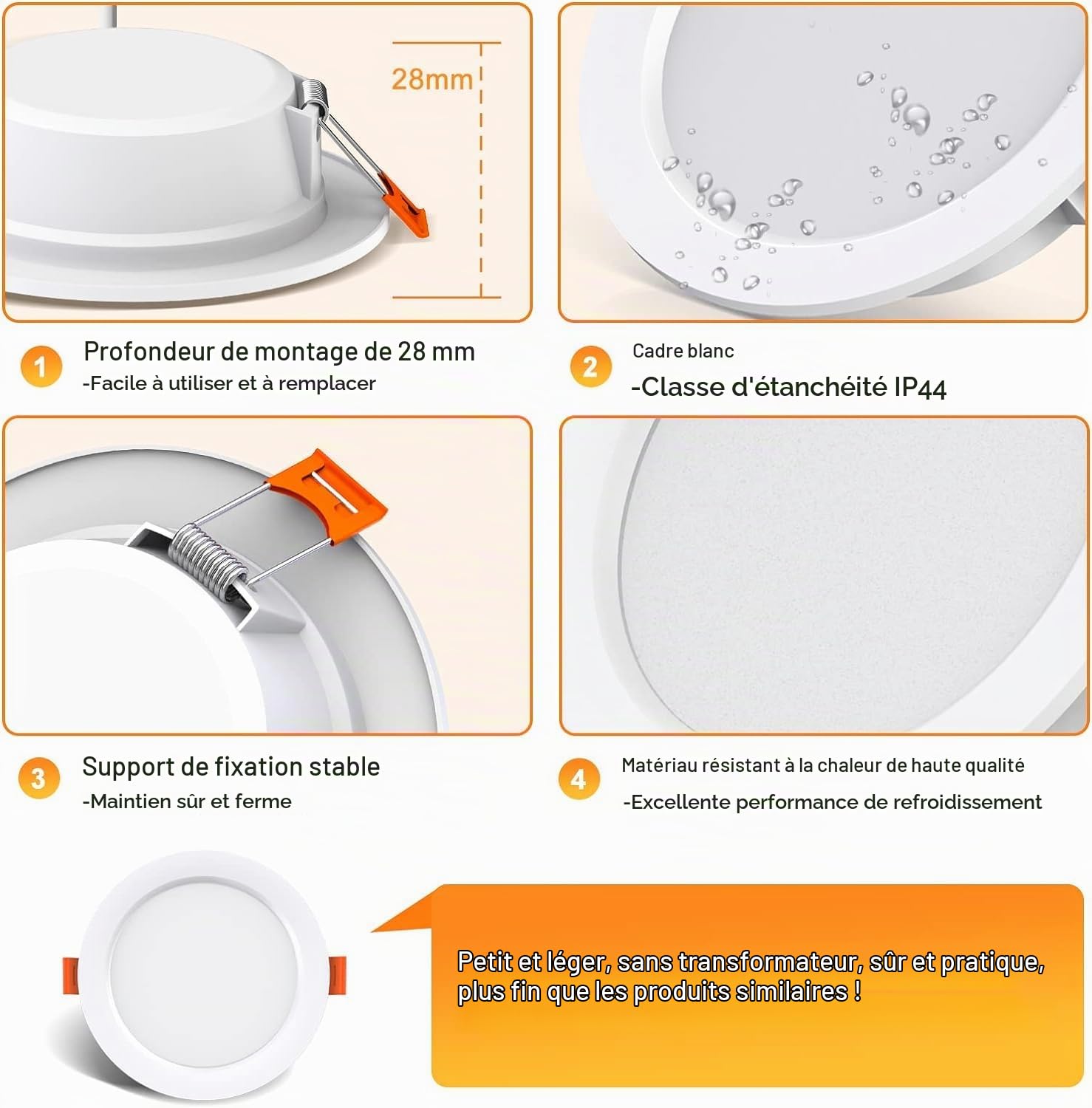 OUILA Spot LED Encastrable Lot de 10, 5W 500Lumen Equivalent 50W Incandescence, 4000K Blanc Spot Led Extra Plat Pour Salle de Bain Cuisine Salon Couloir