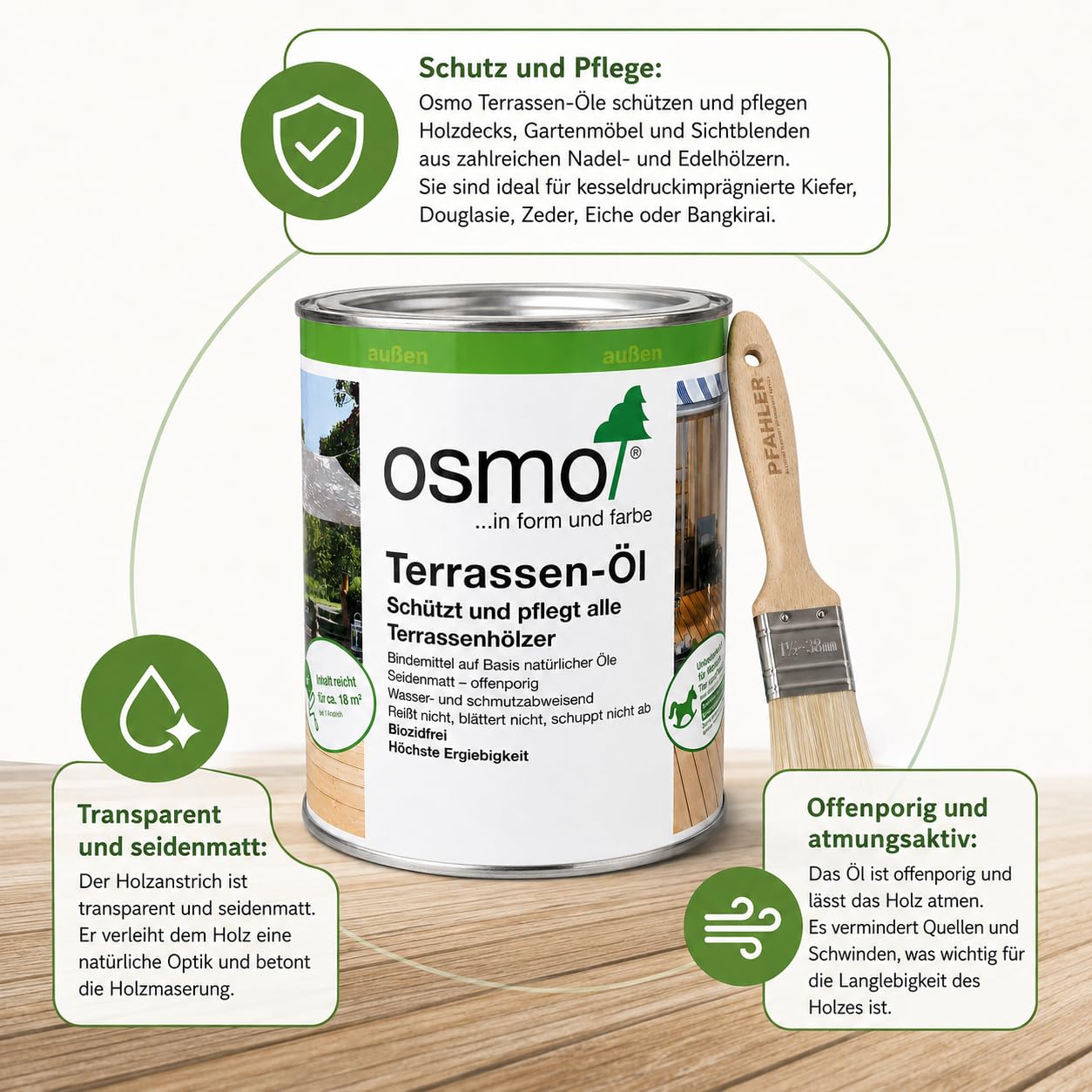 Osmo Terrassenöl 016 Bangkirai-Öl Dunkel 0,75l + Pinsel von Pfahler. Terrassen-Öl Holzschutz für Terrassen Fassaden Gartenmöbel Wasserabweisend UV-beständig