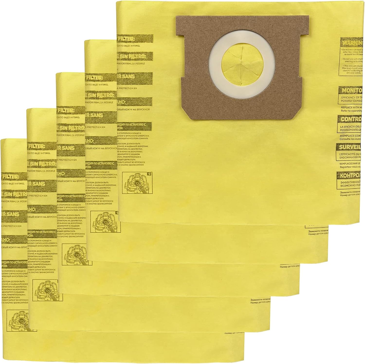 5 Pack 91964 Type D Vacuum Filter Bags Compatible with ShopVac 4 Gallon Vacuum