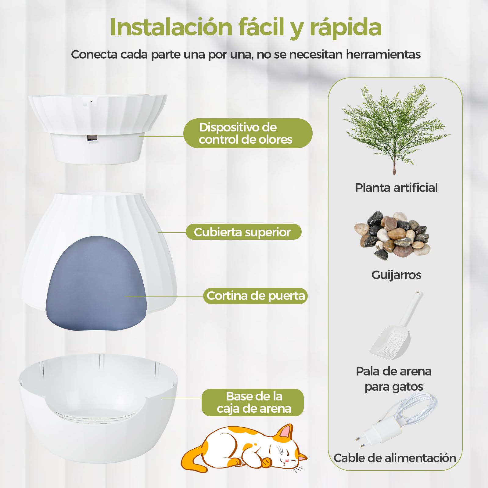 COSTWAY Caja de Arena Oculta, Incluye Planta Sintética Eliminación Electrónica de Olores y Esterilización, Caja De Arena para Plantas para Gatos (Blanco)