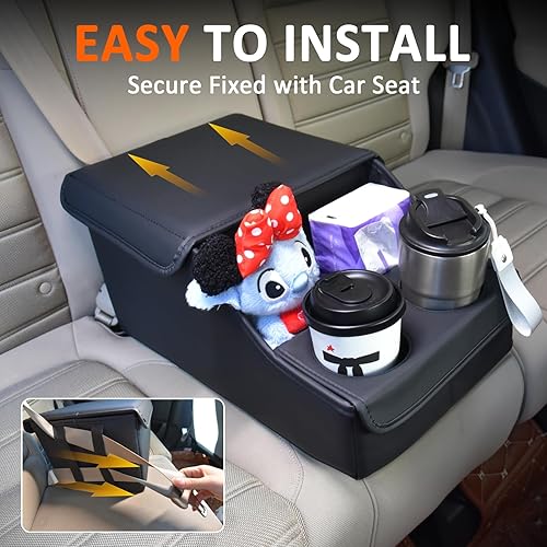 Miniatura 4 de Organizador de asiento trasero para automóvil, organizador de asiento medio con 4 compartimentos de almacenamiento, 2 portavasos, asiento trasero